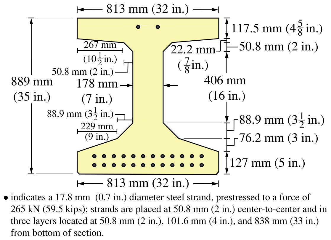 Dimensioned bulb-tee section with 26 strands.