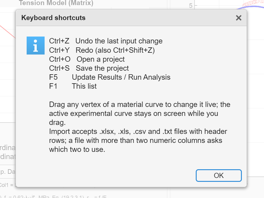 Keyboard shortcuts dialog